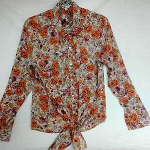 Kut from the Kloth Orange and Purple Floral Button Down Shirt